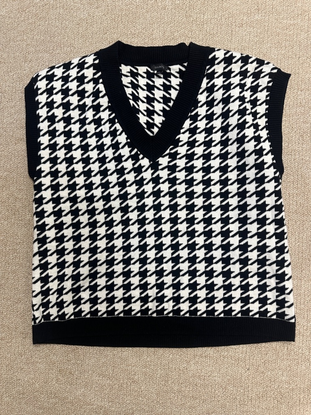Talbots Black and White Houndstooth V-Neck Sweater Vest
